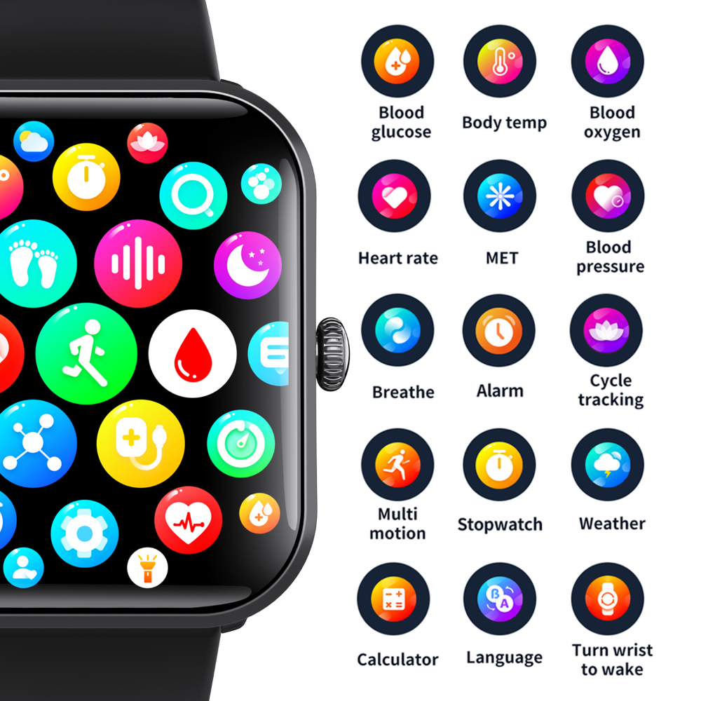 Blood Sugar Glucose Monitor Smart Watch for Diabetics SOS Emergency Alarm Call-4